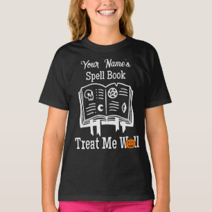 customised Spell book, treat me well funny Hallow T-Shirt