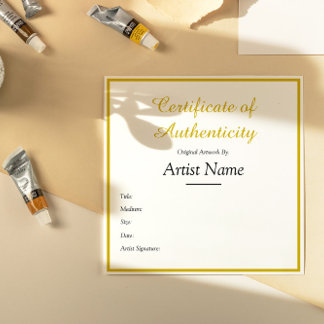 Customised Square Gold Certificate of Authenticity Card