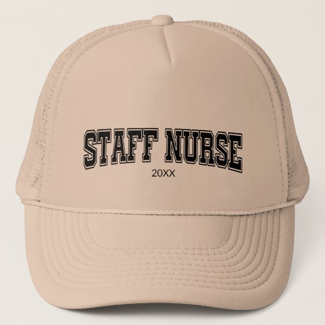 customised staff nurse year black graphic trucker hat (Front)