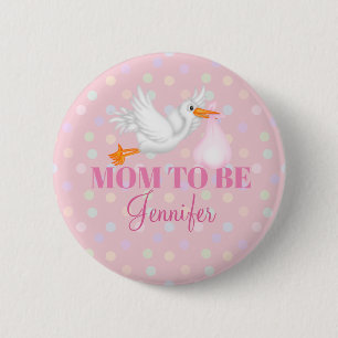 Customised Stork Mum to Be Baby Shower Button