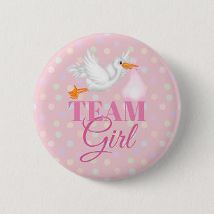 Customised Stork Team Girl Baby Shower Button