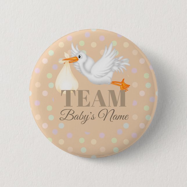 Customised Stork Team Neutral Baby Shower Button (Front)