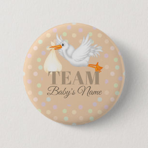 Customised Stork Team Neutral Baby Shower Button