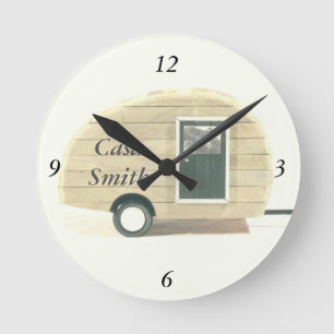 Customised Streamlined teardrop camper tan Round Clock