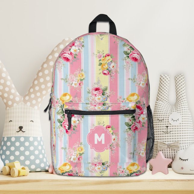 Customised Striped Pink Floral Backpack (Creator Uploaded)