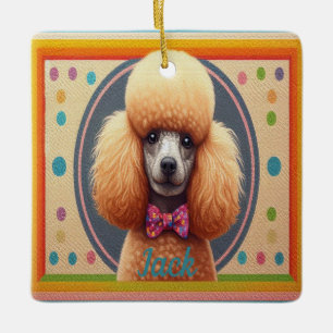 Customised Stylish Cute Poodle Dog Colourful Borde Ceramic Ornament