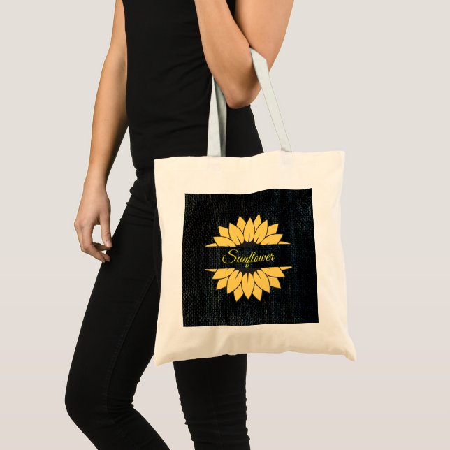 Customised Sunflower Black burlap print Tote Bag (Front (Product))