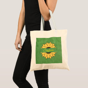 Customised Sunflower Green burlap print Tote Bag