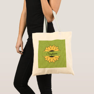 Customised Sunflower Green burlap print Tote Bag