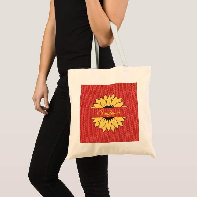 Customised Sunflower Red burlap print Tote Bag (Front (Product))