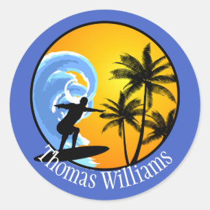 Customised Surfer Dude Classic Round Sticker