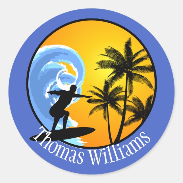 Customised Surfer Dude Classic Round Sticker (Front)