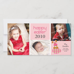 Customised Sweet Happy Easter 3-Photo Card: pink Holiday Card