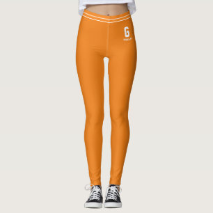 Customised Tangerine Orange White Striped Monogram Leggings