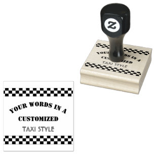 Customised Taxi Style Text with Chequerboard Trim Rubber Stamp