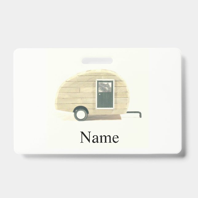 Customised teardrop Vintage camper ID Badge (Front)
