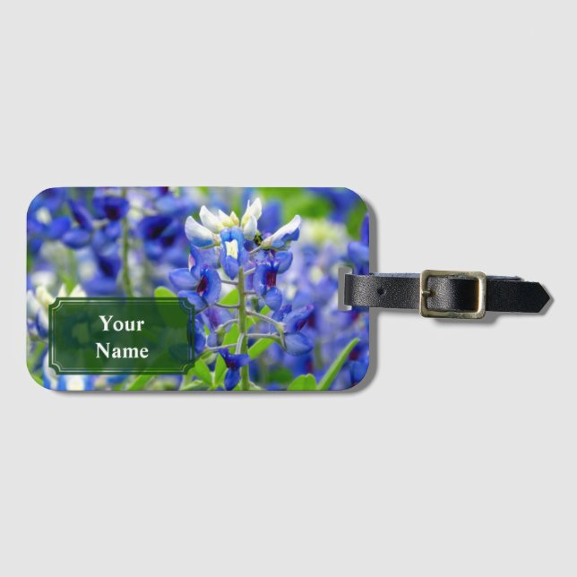 Customised Texas Bluebonnet Flower Luggage Tag (Front Horizontal)