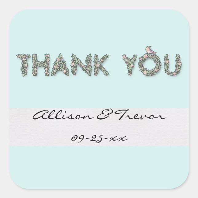 Customised Thank You Floral Square Sticker (Front)