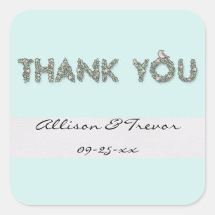 Customised Thank You Floral Square Sticker