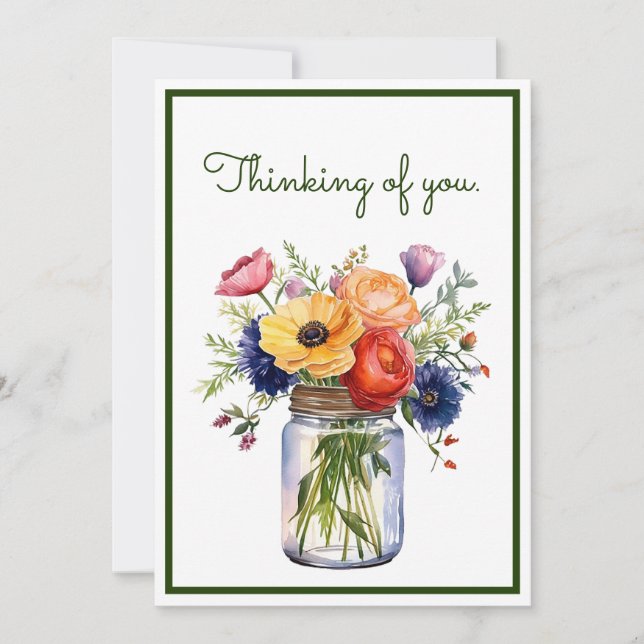 Customised Thinking of You Watercolor Flowers  (Front)