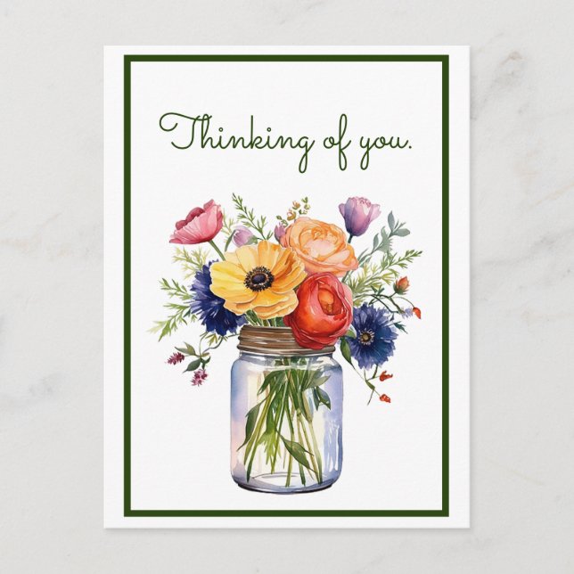 Customised Thinking of You Watercolor Flowers  Postcard (Front)