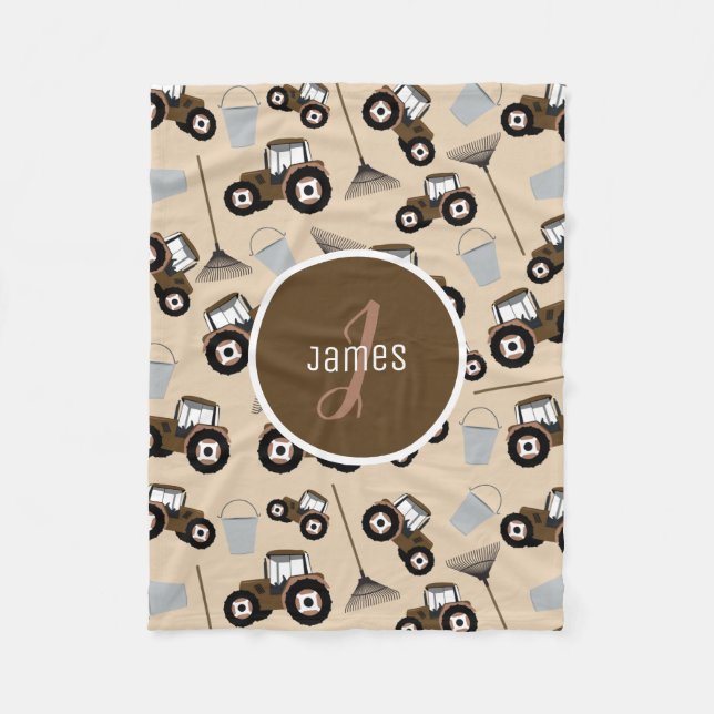Customised Tractor Truck Pattern Farm Equipment Fleece Blanket (Front)