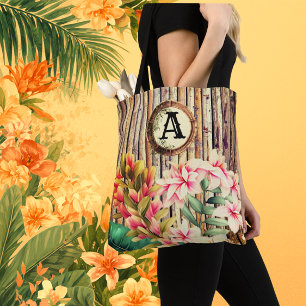 Customised Tropical Bamboo & Flowers Monogram Tote Bag