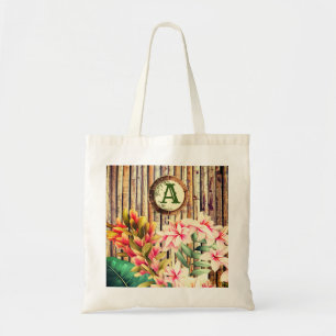 Customised Tropical Bamboo & Flowers Monogram  Tote Bag