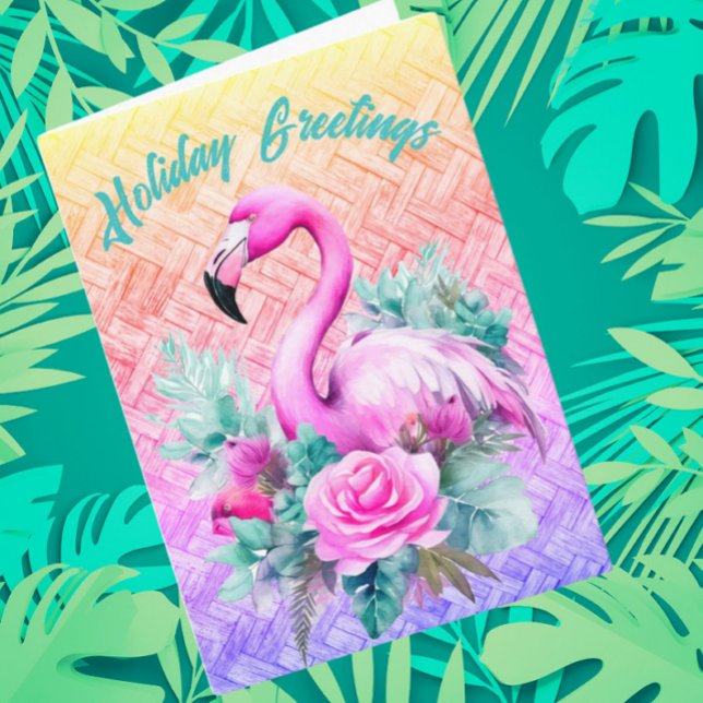 Customised Tropical Pastel Pink Flamingo Holiday Thank You Card (For your tropical holiday!)
