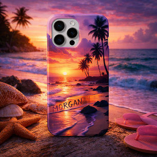 Customised Tropical Sunset Beach – Dreamy Coastal iPhone 15 Pro Max Case