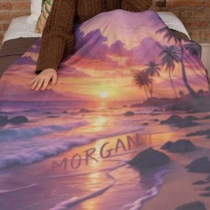 Customised Tropical Sunset Beach – Dreamy Coastal Fleece Blanket