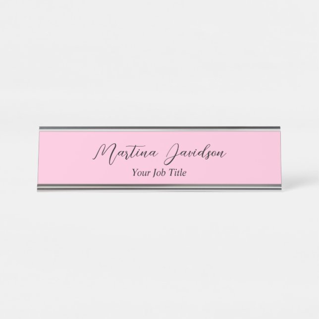 Customised Unique Pink Creative Handwriting Desk Name Plate (Front)
