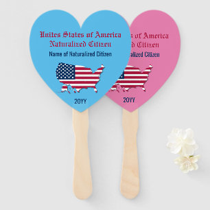 Customised USA Flag Map American Citizen Pink Blue Hand Fan