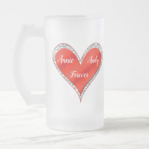 Customised Valentine's Day Heart with Lace Frosted Glass Beer Mug