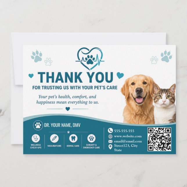 Customised Veterinary Thank You Card with QR Code (Front)