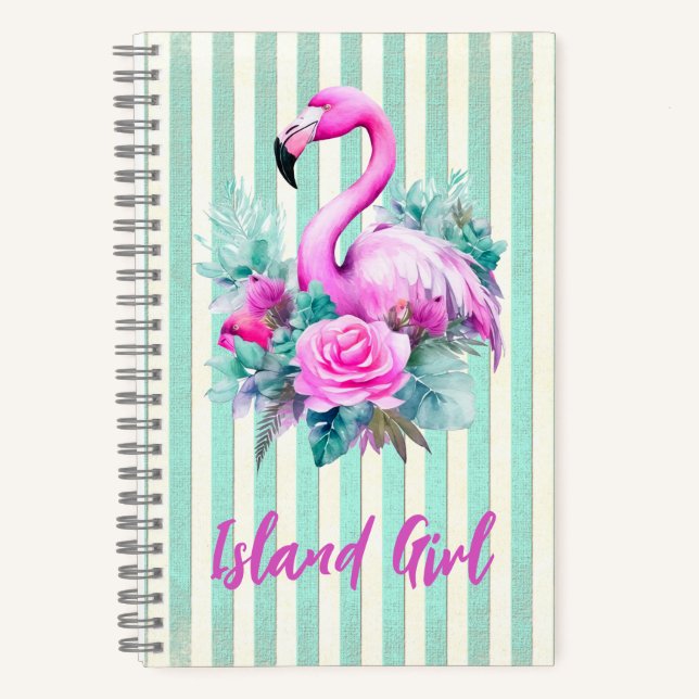 Customised Vintage Tropical Pink Flamingo  Notebook (Front)