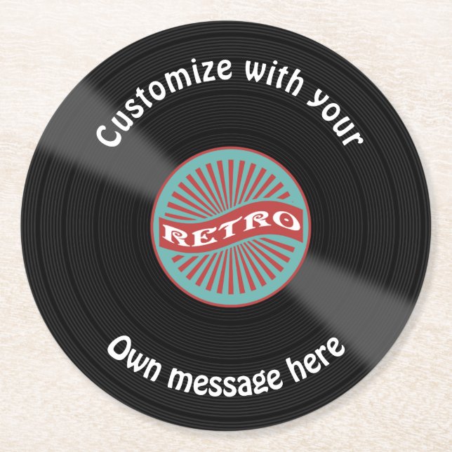 Customised Vinyl Record Round Paper Coaster (Front)