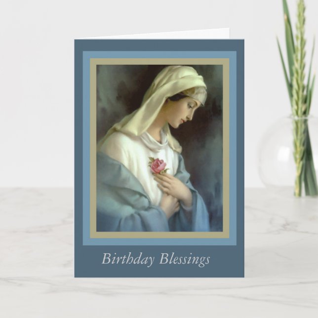 Customised Virgin Madonna Mary with rose Card (Front)