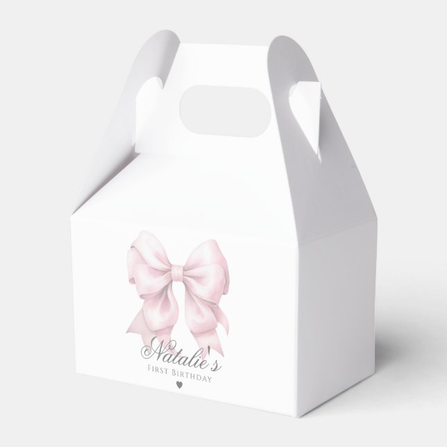 Customised Watercolor Dusty Pink Bow 1st Birthday  Favour Box (Front Side)