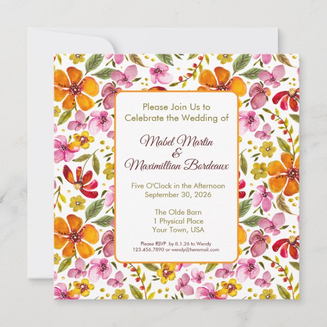 Customised Watercolor Floral Wedding Invitation  (Front)