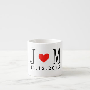 Customised wedding Couple Name Date Red Love Espresso Cup