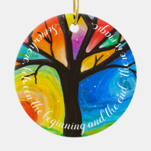 Customised wedding or engagement rainbow ceramic tree decoration