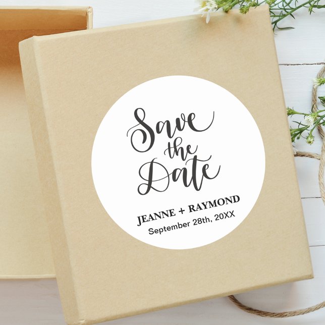 Customised Wedding Save The Date Announcement Classic Round Sticker (Customized wedding round sticker creates a timeless touch for save the date cards.)