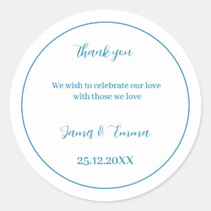 Customised Wedding Simple Blue Classic Round Sticker