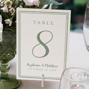 Customised Wedding Table Number Dinner Sage Green 
