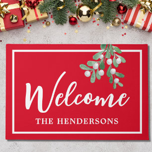 Customised Welcome Christmas Red Doormat