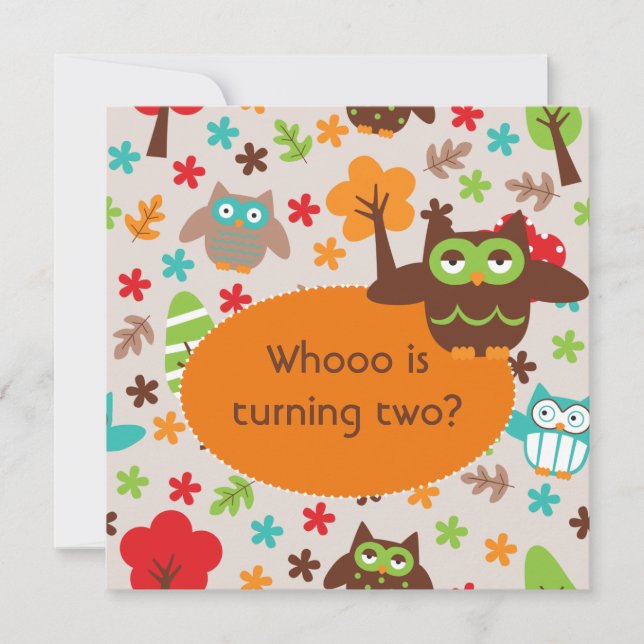 Customised Whoot Owl Birthday Invites (Front)