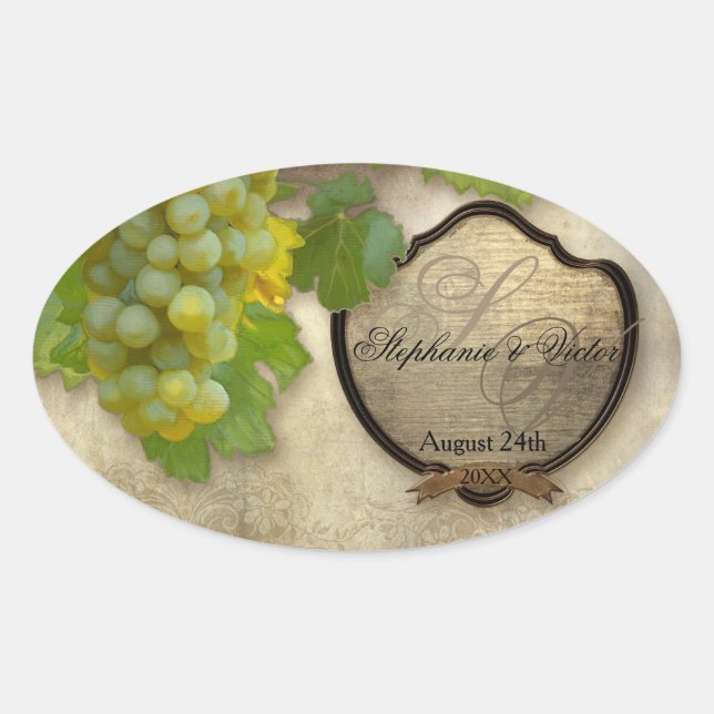 Customised Wine Bottle Label Chardonnay Grapes Art (Front)