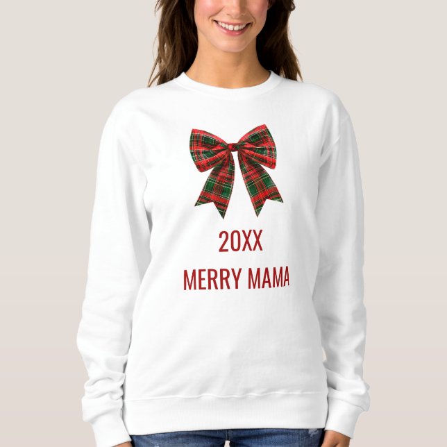 Customised Women's Christmas Plaid Green Red Bow Sweatshirt (Front)