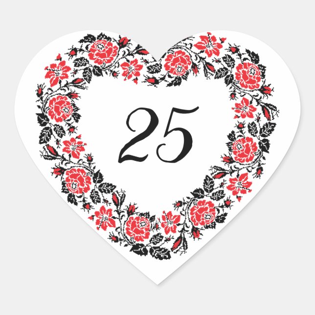 Customised year of anniversary. Heart of flowers Sticker (Front)